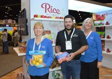 Sam Bourgeois, Honeycrisp grower for Rice Fruit Company is flanked by Jill Hughey and Brenda Briggs with Rice Fruit.